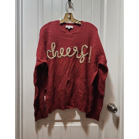 Gilli Cheers! Maroon Gold Sweater Holiday Christmas New Years Size L - Picture 1 of 7